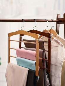 Multi-Layer Wooden Pants Hanger, Solid Wood Space Saving Closet Organizer, Non-Slip Multifunctional Storage Rack For Pants, Jeans, Skirts And Scarves, Wardrobe Bedroom Closet Organization, Home Storage Essentials, 1 Pack - Multicolor - View 6