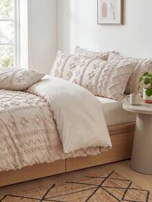 2/3Pcs Beige Bohemian Tufted Duvet Cover Set, Geometric Pattern Textured Bedding Set For All Seasons, Soft And Breathable Boho Decorative Duvet Cover, Queen, King (1 Duvet Cover + 1/2 Pillowcases, No Filler) - Beige - View 9