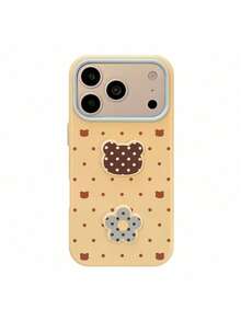 ShellaStory Cute Bunny And Bear Polka Dot Phone Case For Phone 18 Pro, Phone 16, 3D, Simple And Adorable, Soft Case For Phone 17 And 18. Features Include: Girly, Geometric, Cartoon Style, Color Blocking, Niche, Soft Girl - Yellow - View 5
