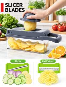 1PC Multi Blade Vegetable Chopper Slicer Dicer, 6 Interchangeable Blades Onion Cutter With Storage Container & Hand Guard, Manual Food Shredder Grater, Easy Clean Anti-Slip Base Kitchen Prep Tool For Potato Carrot Garlic Fruit Salad - Multicolor - View 6