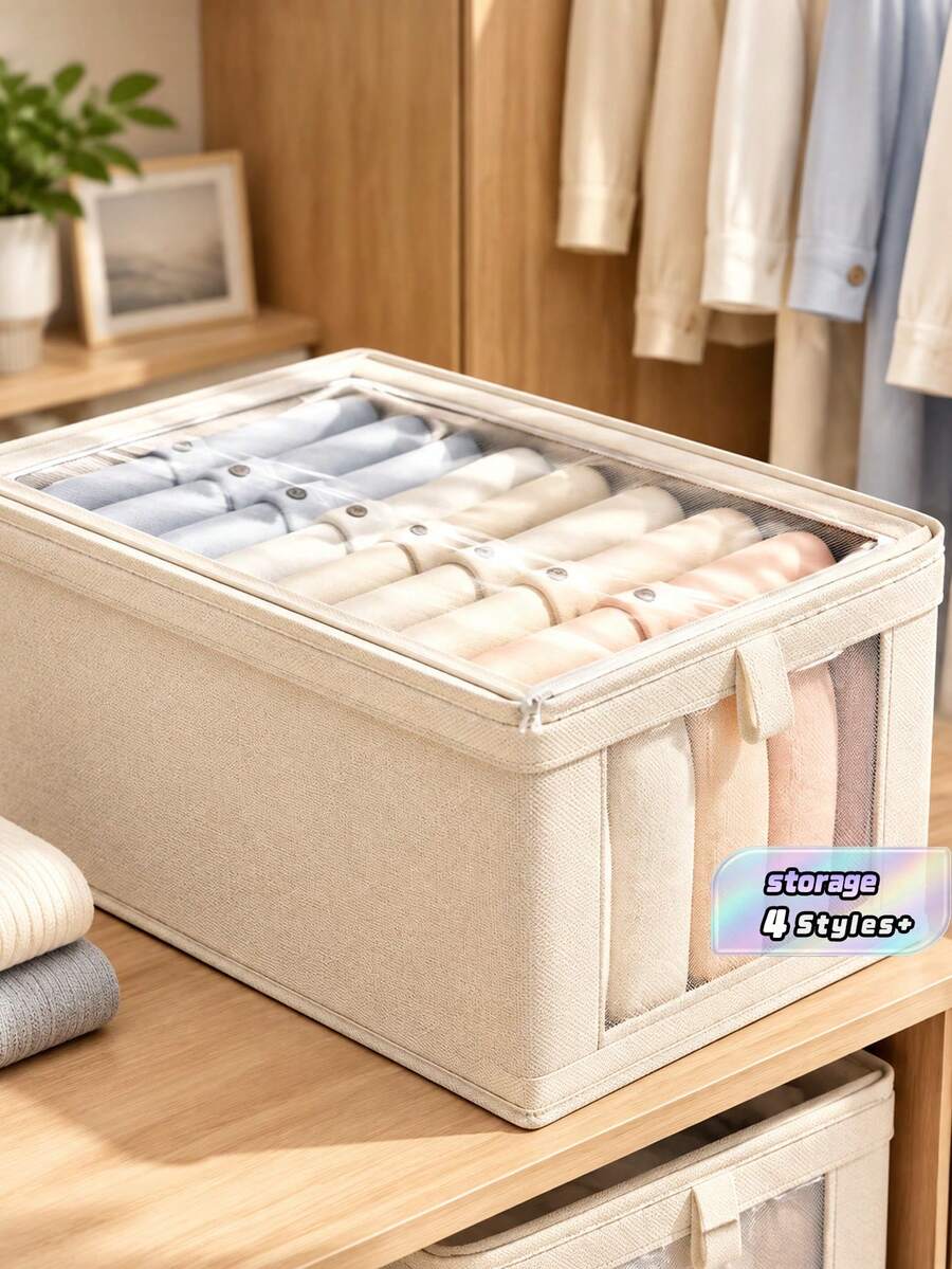 1pc Oxford Fabric Miscellaneous Clothing Storage Box, Dust-Proof Home Clothing Storage Box With Lid, Large Capacity Organizer Box. Suitable For Closet Storage, Storage And Organization. Convenient And Practical. - Multicolor - View 1