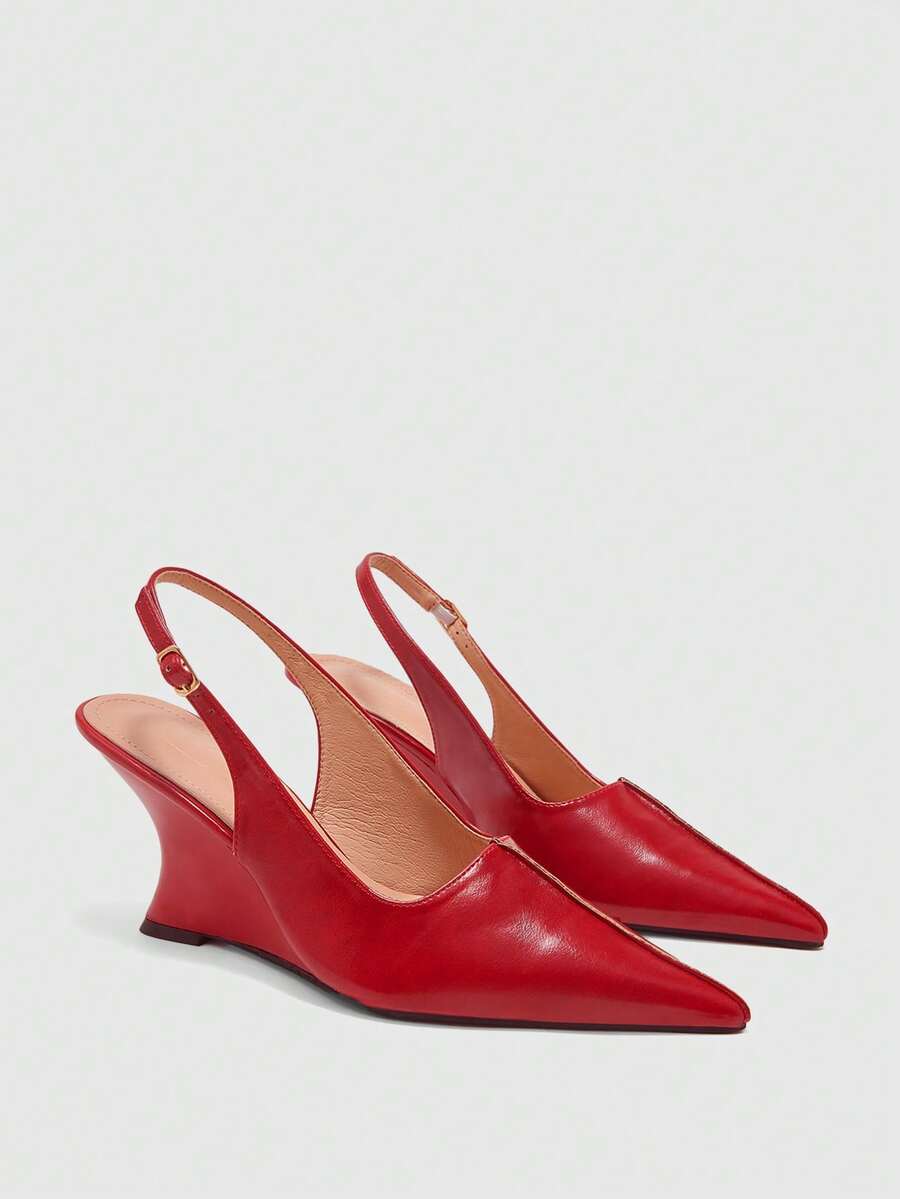 CUCCOO BIZCHIC Retro Red Pointed Wedge Heel Empty Shoes Women, Commuting Is Not Tired, Foot Closed Toe High Heels - Bordeaux - View 1