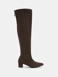 CUCCOO CURVES Tall Pleated Trouser Boots, Low-Heeled Knee-High Boots - Coffee Brown - View 2
