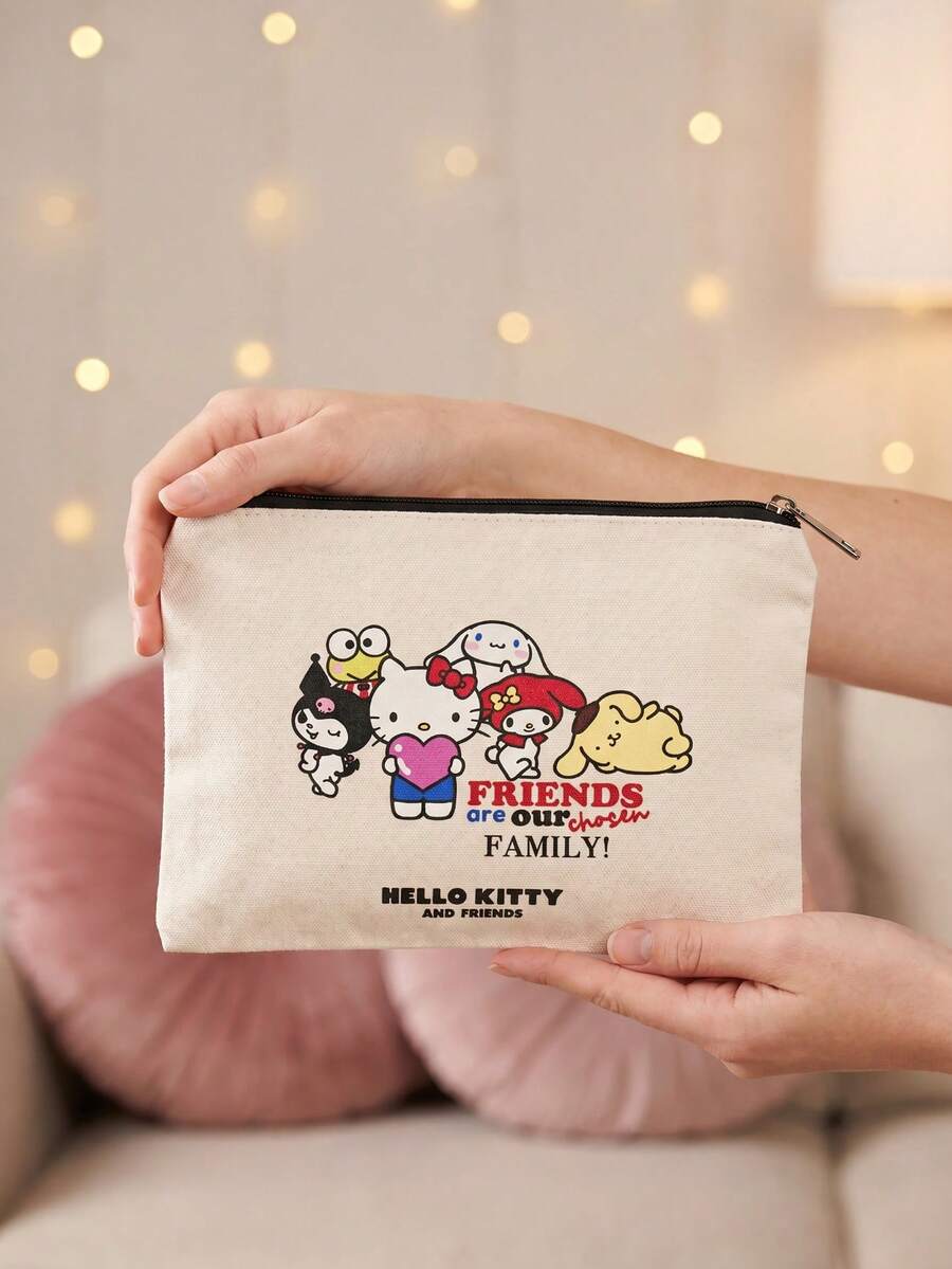 HELLO KITTY AND FRIENDS | SHEIN حقيبة مستحضرات تجميل مطبوعة برسومات كرتونية Hello Kitty And Friends مع سحاب، حقيبة تخزين متعددة الأغراض من القماش للقرطاسية والمكياج - متعدد الألوان - مشاهدة 1