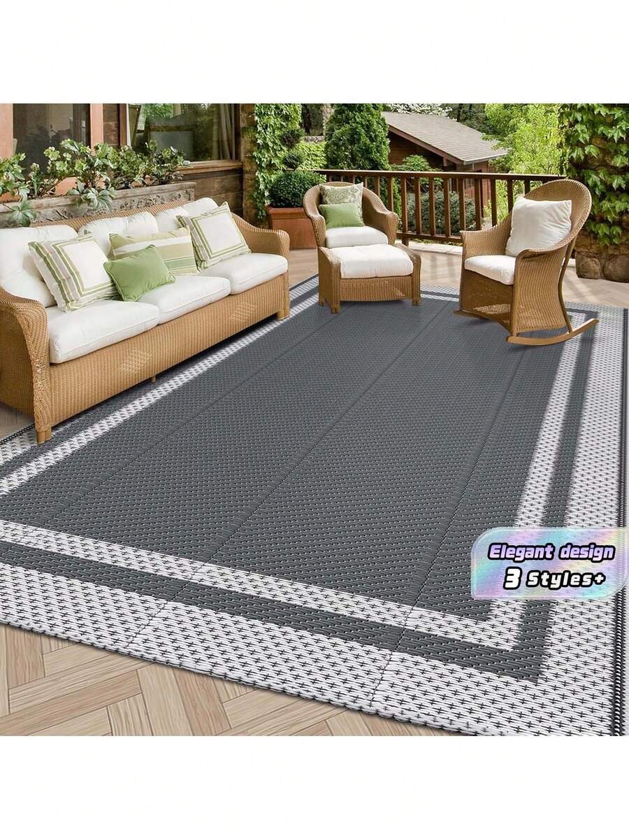 1 Piece Plastic Reversible Water-Resistant Rug, Durable Outdoor Non-Slip Rug For Garden, Patio, Camping, Swimming Pool, Backyard, Porch, And Hiking - A - View 1