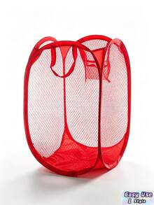 Large Foldable Fine Colorful Mesh Laundry Basket Portable Storage Basket Household Clothes Organizer For Home Bedroom Bathroom Tidying - Red - View 1