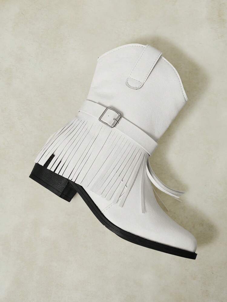 Styleloop Retro Old Pleated Pile Western Cowboy Short Boots Women's Pointed Thick Heel Sleeve Medium Boots Autumn And Winter Versatile Knight Boots - Off-white - View 6