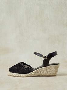 Styleloop Spring And Summer Casual Hemp Rope Bottom L Black Lace Mesh Ankle Strap Women's Slope Heel Platform Sandals Daily Commute Simple Vacation Travel Pasto - Black - View 2