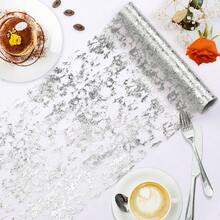 1PC Sequin Metallic Foil Mesh Table Runner, Sparkly Thin Net Table Runner For Party, Anniversary, Birthday, Wedding, Banquet, Festival, New Year & Home Table Decor (Available In Multiple Sizes) - silver - View 4