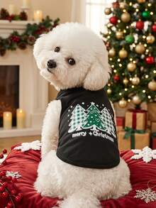 PETSIN 1pc Green Christmas Tree With Letter Pet Print Vest Black Christmas Skin Friendly Breathable Sleeveless Pet Clothing - Multicolor - View 1