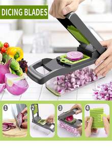 1PC Multi Blade Vegetable Chopper Slicer Dicer, 6 Interchangeable Blades Onion Cutter With Storage Container & Hand Guard, Manual Food Shredder Grater, Easy Clean Anti-Slip Base Kitchen Prep Tool For Potato Carrot Garlic Fruit Salad - Multicolor - View 8