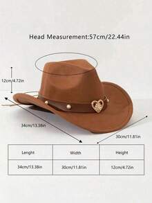 Dealstrict Cowgirl Hat For Women With Detachable Heart Decor, Boho Sun Protection Hat - Brown - View 2
