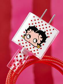 Betty Boop x SHEIN Cartoon Pattern Data Cable Protective Case, Suitable For IPhone Charger, Cute Cheese Pattern, 3-Piece Mobile Phone Data Cable Protective Case, Charger Protective Case (Excluding Data Cable) - Clear - View 2