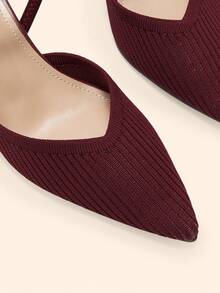 CUCCOO BASICS Women's Pointed Toe Burgundy Knit V-Neck Backless High Heel Pumps, Elegant Breathable Daily Commute Shoes - Burgundy - View 5