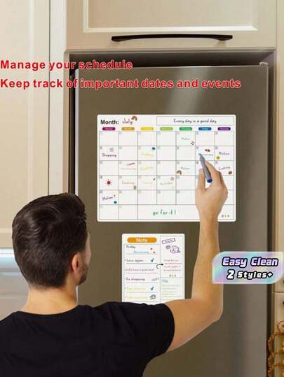 JANCHN Magnetic Dry Wiping Calendar Refrigerator Whiteboard Wall Can Write Magnetic Kitchen Monthly Family Plan Memo Plan Menu Task List Notebook Shopping School Schedule Hanging Date