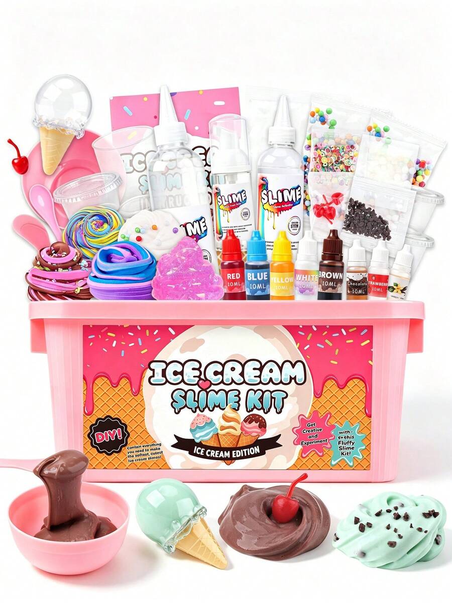 MINKOJA Set Mainan Pembuat Es Krim, Set Slime, Set Mainan Tanah Liat, Mainan Penghilang Stres, Pilihan Hadiah, Aktivitas Pesta, Mainan DIY Kreatif, Dekorasi, Ornamen, Mainan Ekstrusi, Set Pembuat Slime Es Krim, Slime Awan Mentega dan Busa, Set Slime Es Krim DIY - MultiWarna - View 1