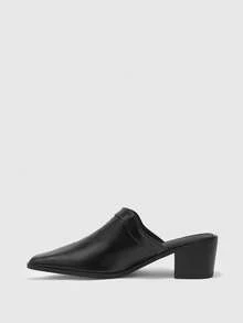 CUCCOO BIZCHIC Spring And Summer Simple Pointed Design Thick Heel Retro Style Black Mules Sandals Commuter Dating - Black - View 4