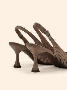 CUCCOO BASICS Flying Woven Mesh Hollow Breathable Pointed Thin Heel Versatile Simple Commute Empty High Heels - Apricot - View 4
