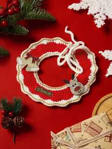 PETSIN 1pc Cat And Dog Universal Christmas Scarf, Hand Crocheted Flower Wreath Pet Bib, Available In Multiple Colors, Suitable For Cats And Small Dogs, Used For Christmas Parties, Holiday Photography, And Holiday Decoration - Multicolor - View 18