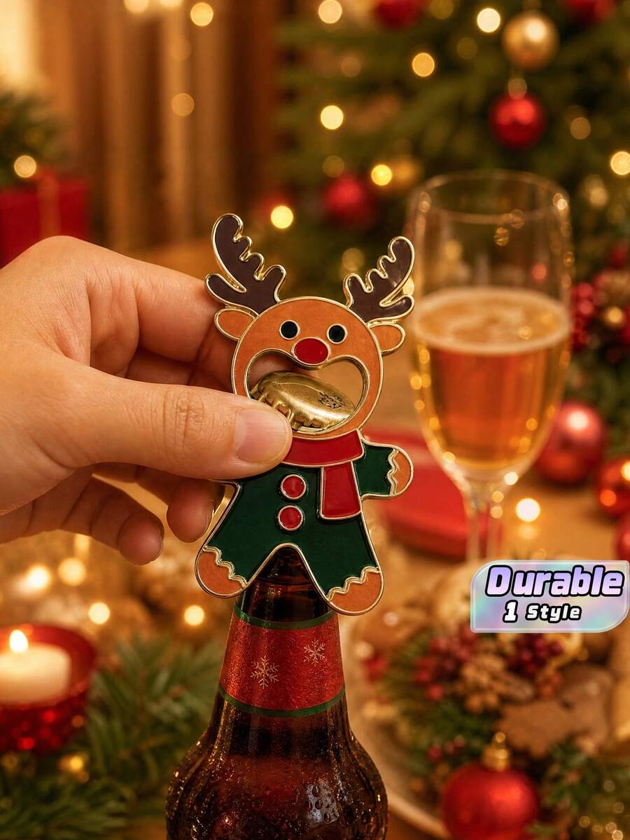Creative Metal Bottle Opener, Magnetic Fridge Magnet, Multifunctional Beer Opener, Holiday Decorative Ornament - D - View 1