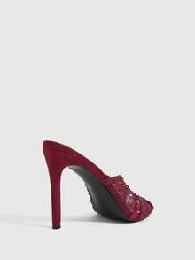 CUCCOO SZL Women's New Burgundy Round Toe Mesh Rhinestone Elegant Elegant Open Toe High Heel Sandals, Suitable For Daily Commute, Outings, Parties, Gatherings And Balls - burgundy mesh - View 8
