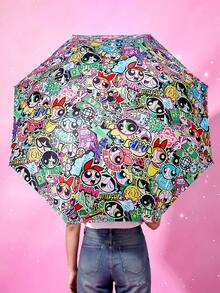 THE POWERPUFF GIRLS X Joivida 卡通圖案便攜式晴雨傘，適合日常使用 - A - 查看 1