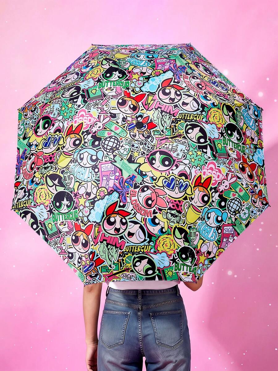 THE POWERPUFF GIRLS X Joivida 卡通圖案便攜式晴雨傘,適合日常使用 - A - 查看 1