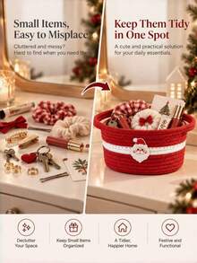 1PC Rope Decorative Storage Basket Red Christmas Edition For Bedroom Living Room Bathroom Dorm Home Decor Laundry Organization Supplies - Red - View 4