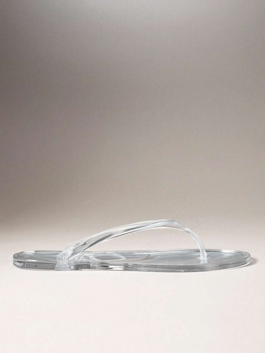 SHEIN VACAZURE Women's Round Toe Jelly Basic Flip Flop Jelly Sandals - fully transparent - View 1