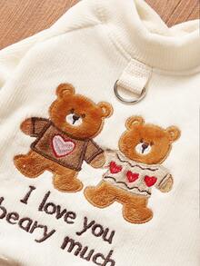 PETSIN 1pc Pet Embroidery Hand In Hand Love Bear Hoodie, Cat And Dog Universal Clothing, Daily Casual Open Top - Beige - View 5