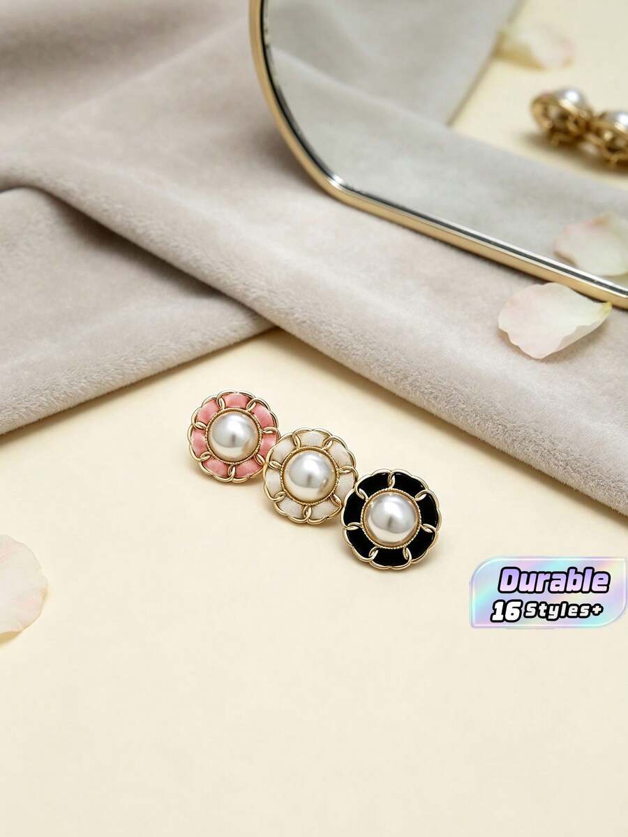1 Pack 10 Pcs High‑End Hand Woven Pearl Buttons Metal Rope‑Thread Decorative Fasteners For Elegant Outerwear Tweed Coats Suits Blazers Hand‑Sewn Clothing Sewing Accessories - 10pcs - View 1