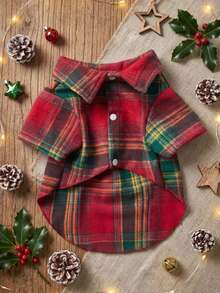 PETSIN 1pc Christmas Mixed Color Checkered Warm Lining Pet Shirt - Multicolor - View 2