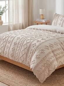 2/3Pcs Beige Bohemian Tufted Duvet Cover Set, Geometric Pattern Textured Bedding Set For All Seasons, Soft And Breathable Boho Decorative Duvet Cover, Queen, King (1 Duvet Cover + 1/2 Pillowcases, No Filler) - Beige - View 6