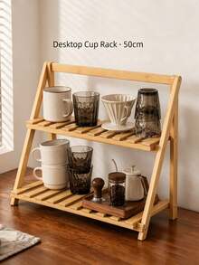 1pc Foldable 2‑Tier Bamboo Cup Storage Rack, No‑Assembly Countertop Coffee Mug Organizer, Slatted Desktop Display Shelf For Kitchen, Multiple Sizes & Colors - Multicolor - View 15