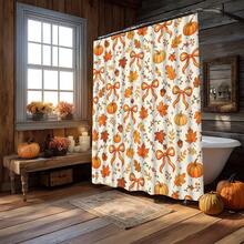 Pumpkin Bow Pattern Printed Shower Curtain, Customized Bathroom Divider Curtain, Waterproof & Mildew-Resistant, No-Drill Installation - A - View 14