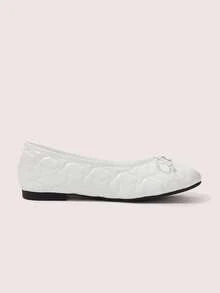 CUCCOO DOLLMOD White Rhombus Quilted Leather Small Bow Star Pendant Round Head Flat Bottom Ballet Single Shoes Gentle Commute Travel Daily Wear - White - View 5