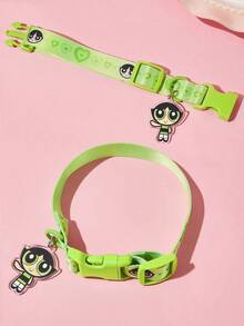 THE POWERPUFF GIRLS X SHEIN Universal Cartoon Character Printed Pet Walking 4-In-1 Set, Printed Vest Harness With Leash, Collar & Waste Storage Pouch, Outdoor Walking Gear For Dogs & Cats, Different Sizes - Green - View 3