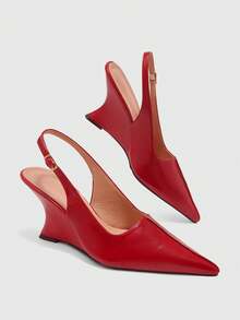 CUCCOO BIZCHIC Retro Red Pointed Wedge Heel Empty Shoes Women, Commuting Is Not Tired, Foot Closed Toe High Heels - Bordeaux - View 5