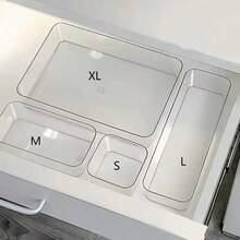 4pcs Acrylic Drawer Organizer Set - Transparent Plastic Material, Suitable For Cosmetics, Bathroom, Office, Kitchen And Bedroom Storage,Transparent Plastic Cosmetic Storage Box Set With Dividers, Stackable Cosmetic Organizer For Vanity Drawer - Transparent square box - View 4