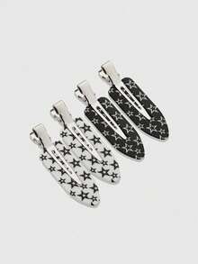 ROMWE Anime 4pcs Sweet Cool Style Black & White Star Hair Clips For Women, Versatile Hair Accessories For Commuting, Street Wear, Photography - Multicolor 21 - View 5