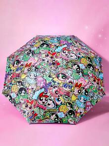 THE POWERPUFF GIRLS X Joivida 卡通圖案便攜式晴雨傘，適合日常使用 - A - 查看 3