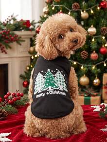 PETSIN 1pc Green Christmas Tree With Letter Pet Print Vest Black Christmas Skin Friendly Breathable Sleeveless Pet Clothing - Multicolor - View 3