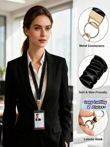 1PC Retractable ID Card Lanyard, Elastic Neck Strap Keychain Holder, Black, Suitable For Women Men Nurses, Cruise Card Clip, Durable Comfortable Daily Use - Retractable Lanyard - View 1
