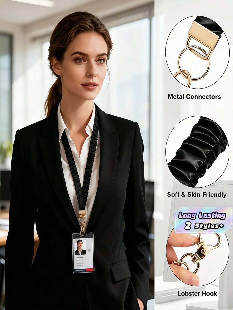 1PC Retractable ID Card Lanyard, Elastic Neck Strap Keychain Holder, Black, Suitable For Women Men Nurses, Cruise Card Clip, Durable Comfortable Daily Use - Retractable Lanyard - View 1