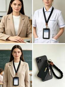 1PC Retractable ID Card Lanyard, Elastic Neck Strap Keychain Holder, Black, Suitable For Women Men Nurses, Cruise Card Clip, Durable Comfortable Daily Use - Retractable Lanyard - View 2