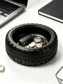 Black And White Off-Road Tire Storage Basket, Creative Realistic Car Tire Storage Tray, Desktop Decoration, Home Living Room Ornament, Key And Coin Storage Dish, Creative Gift For Father, Elders And Friends, Shelf Storage Basket - Multicolor - View 2