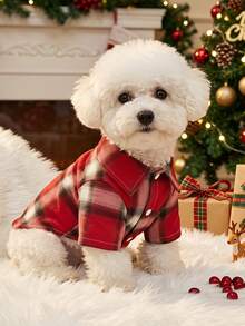 PETSIN Christmas Red And White Plaid Pet Shirt - Multicolor - View 4