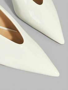 Ontre White Patent Leather Pointed Thin Heel Mule Shoes Women, Commuting Versatile Low Vamp High Heels, Sandals For Banquets And Weddings Summer - White - View 4