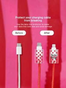 Betty Boop x SHEIN Cartoon Pattern Data Cable Protective Case, Suitable For IPhone Charger, Cute Cheese Pattern, 3-Piece Mobile Phone Data Cable Protective Case, Charger Protective Case (Excluding Data Cable) - Clear - View 4