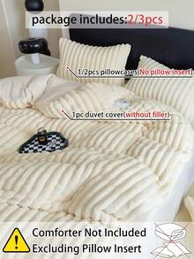 Cirelle 2/3 Pcs Cream Plush Ribbed Duvet Cover Set - Ultra Soft Fluffy Striped Fleece Comforter Cover With 1/2 Matching Pillow Shams, Warm Winter Velvet Bedding Set (No Insert) - Beige - View 6